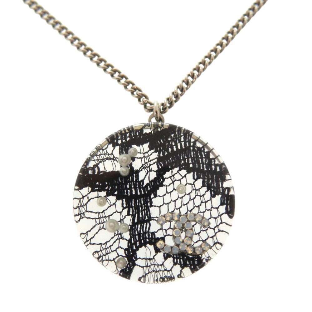 CHANEL Silver Pearl Logo Necklace
